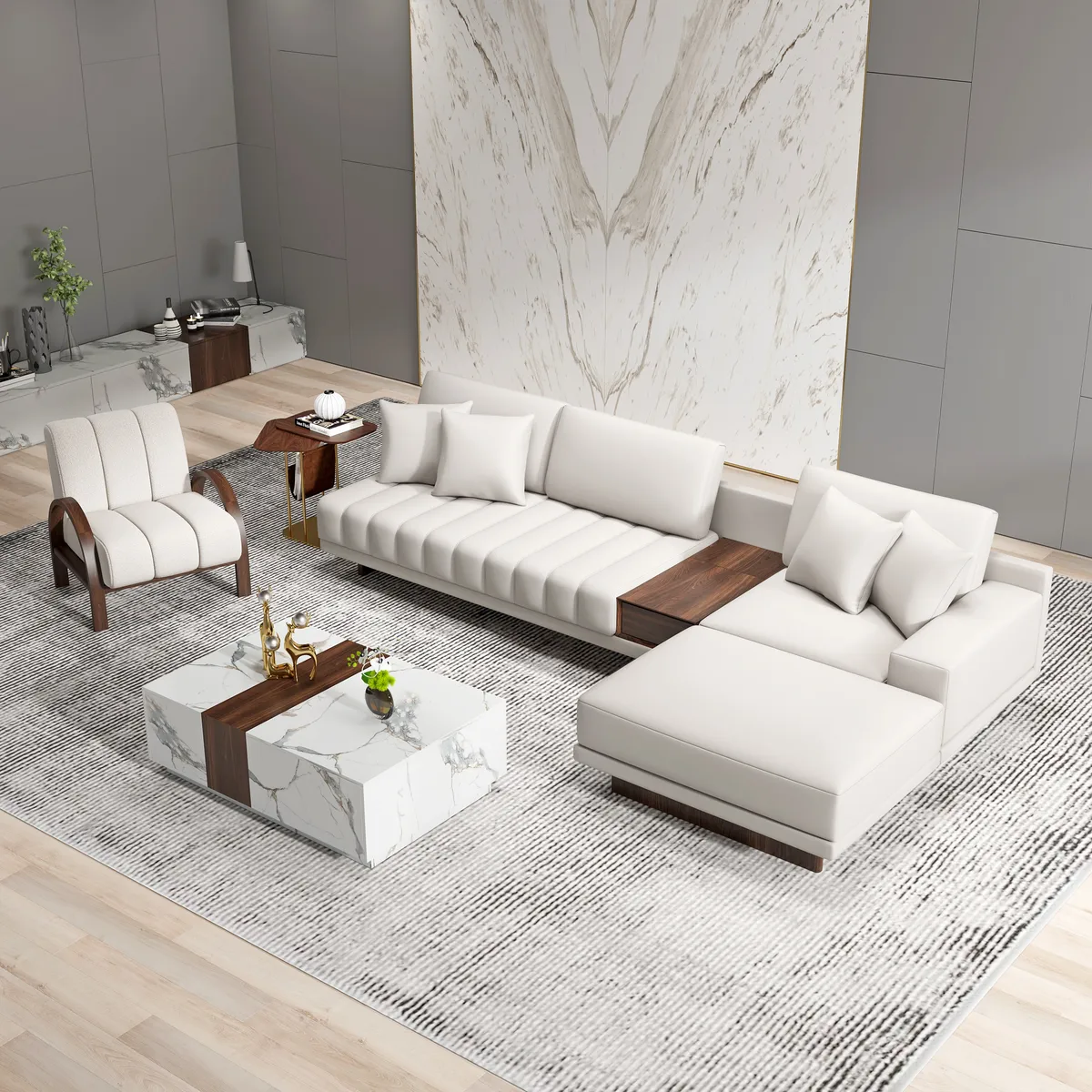 126" L-Shaped Off-White Modular Sectional Sofa with Ottoman for Living Room — image 16