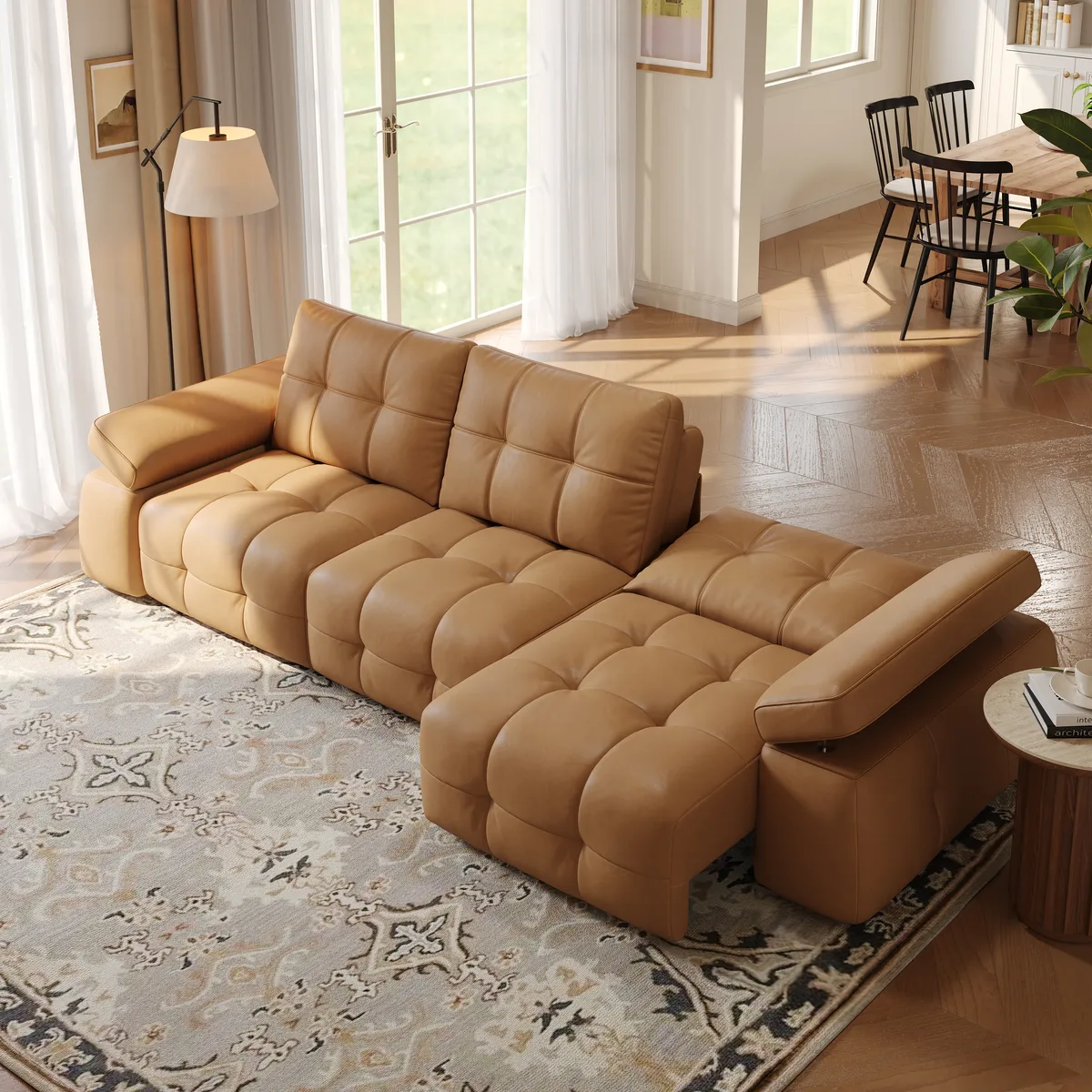 95" 2-Seater Genuine Leather Power Convertible Sleeper Sofa with Adjustable Armrests — image 5