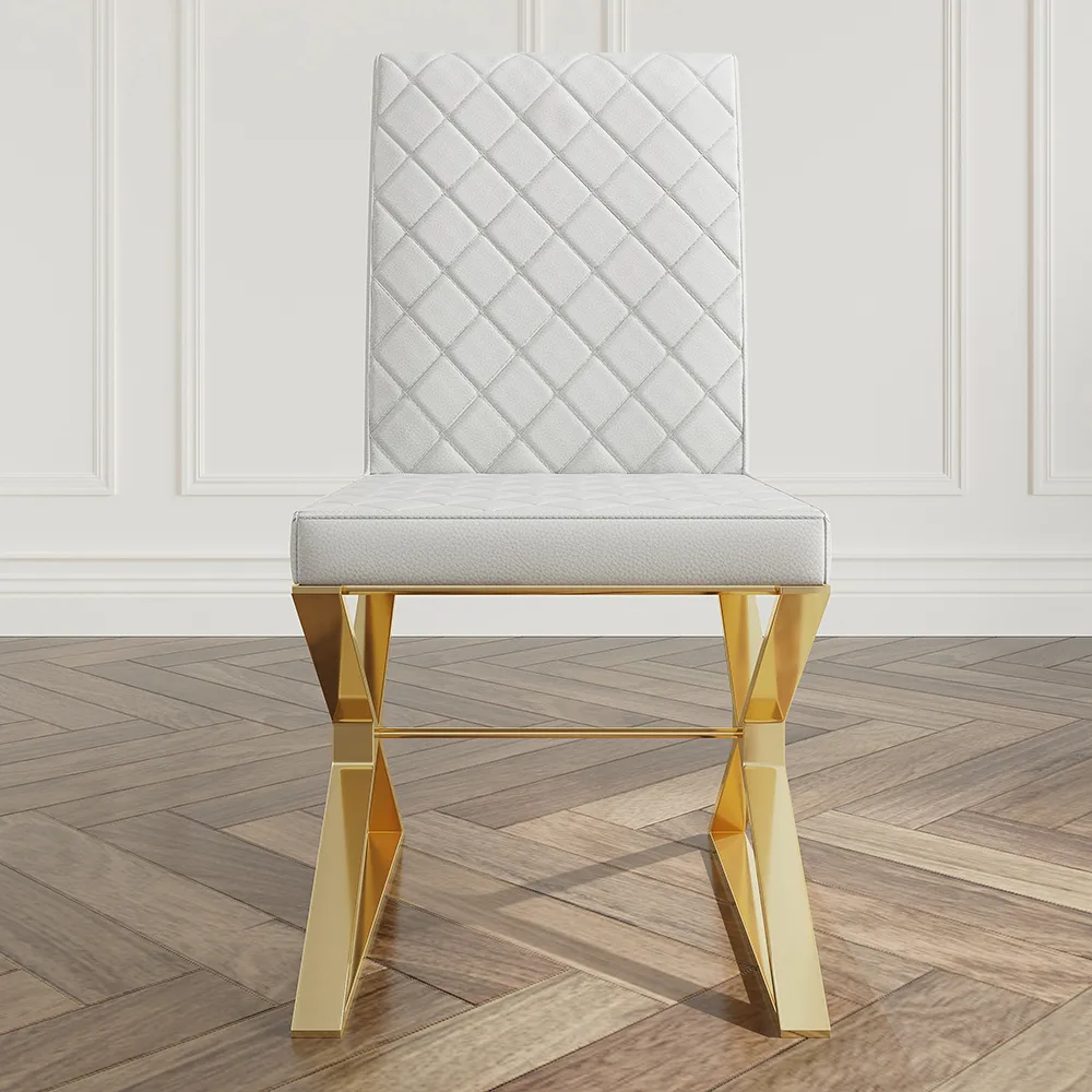 Set of 2 Modern Dining Chairs PU Leather Upholstered White Dining Room Chair with Gold Legs — image 8
