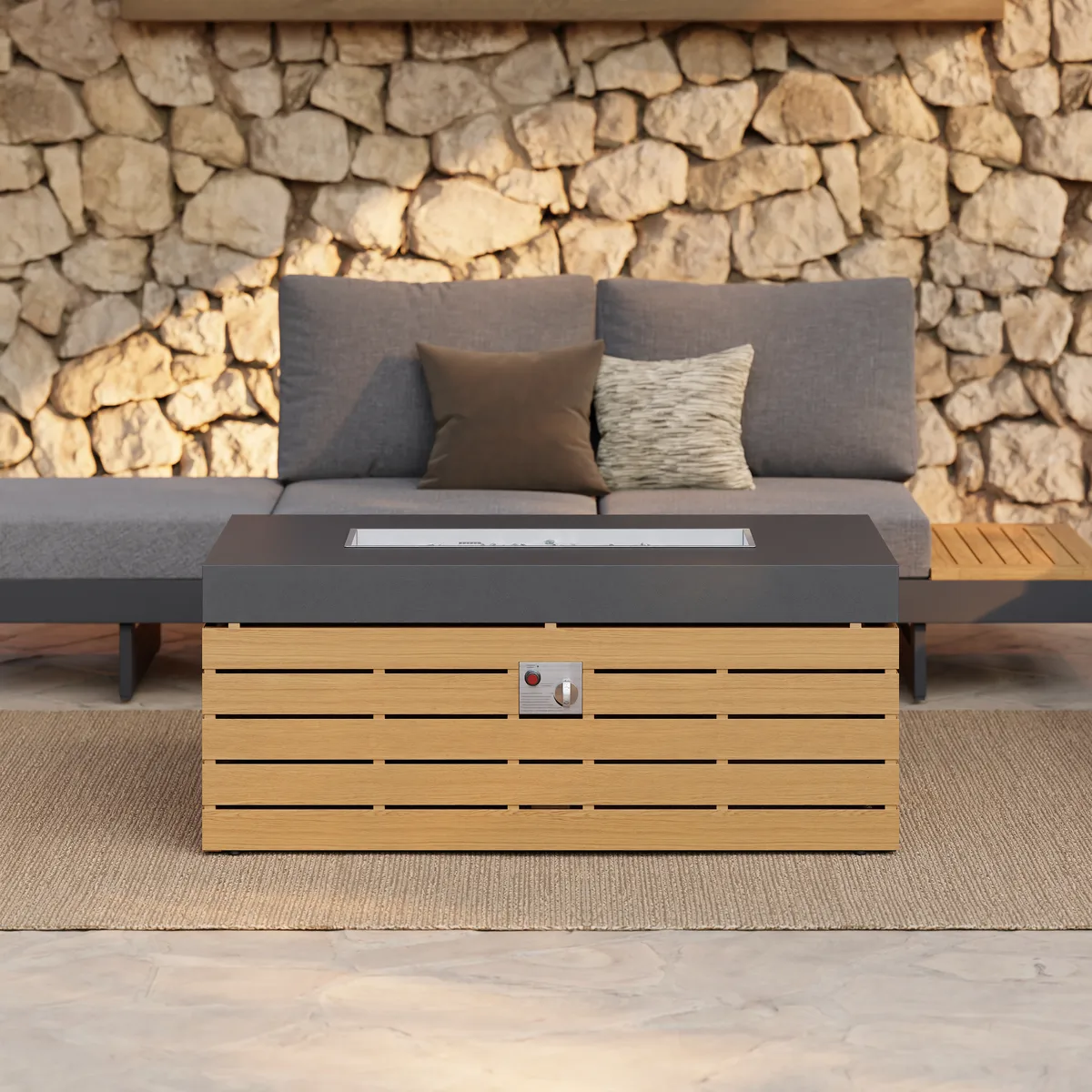 Tevara 47" 5-Pieces Modular Teak Outdoor Sofa Set with Smokeless Fire Pit for 6 Person — image 20