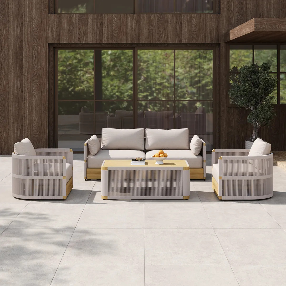 Costra Modern Aluminum & Rope Outdoor Swivel Sofa Set with Coffee Table & Cover — image 12