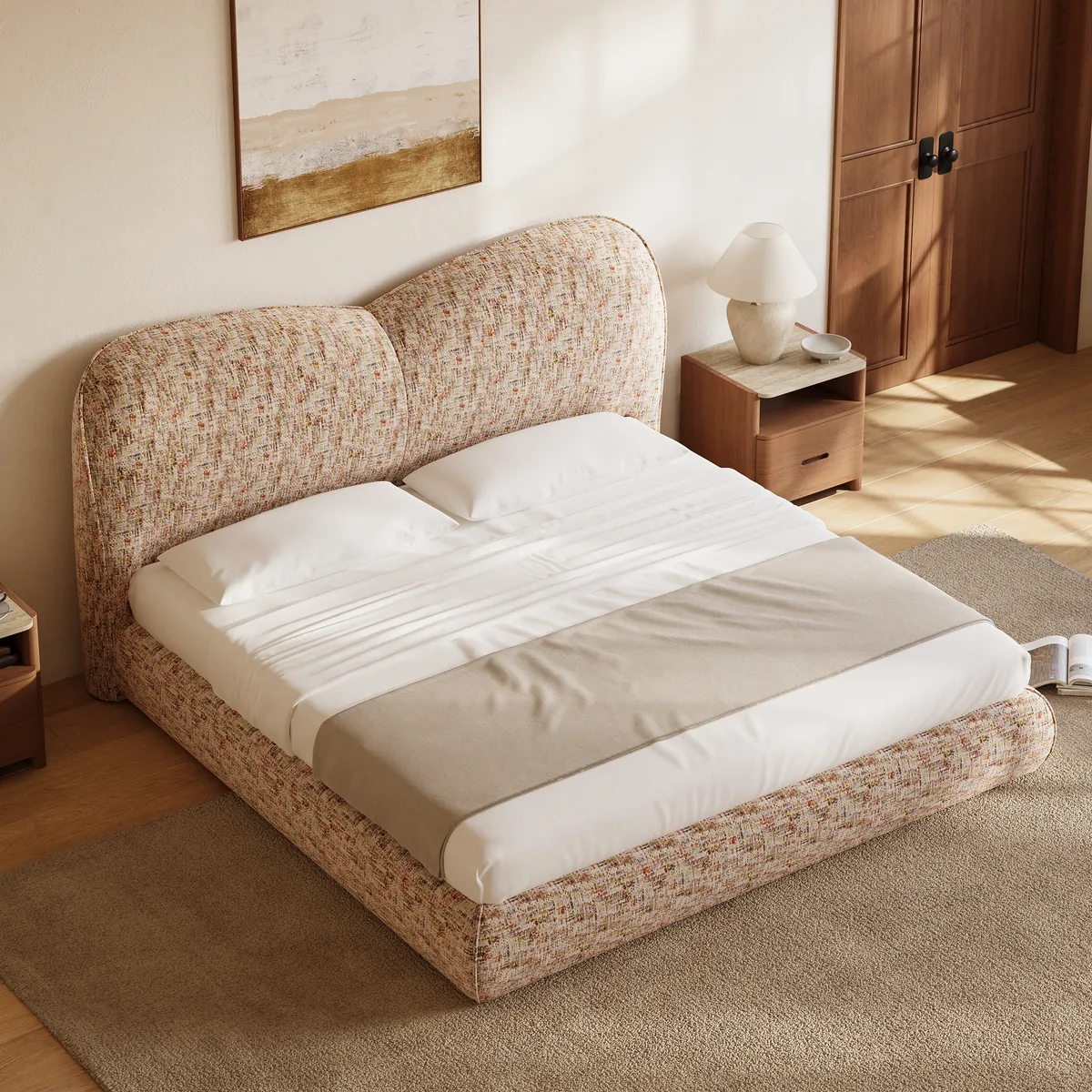 Modern King Size Chenille Upholstered Bed — image 14