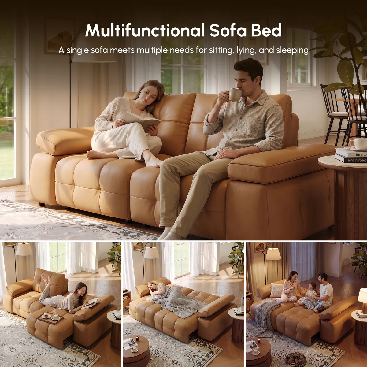 95" 2-Seater Genuine Leather Power Convertible Sleeper Sofa with Adjustable Armrests — image 19