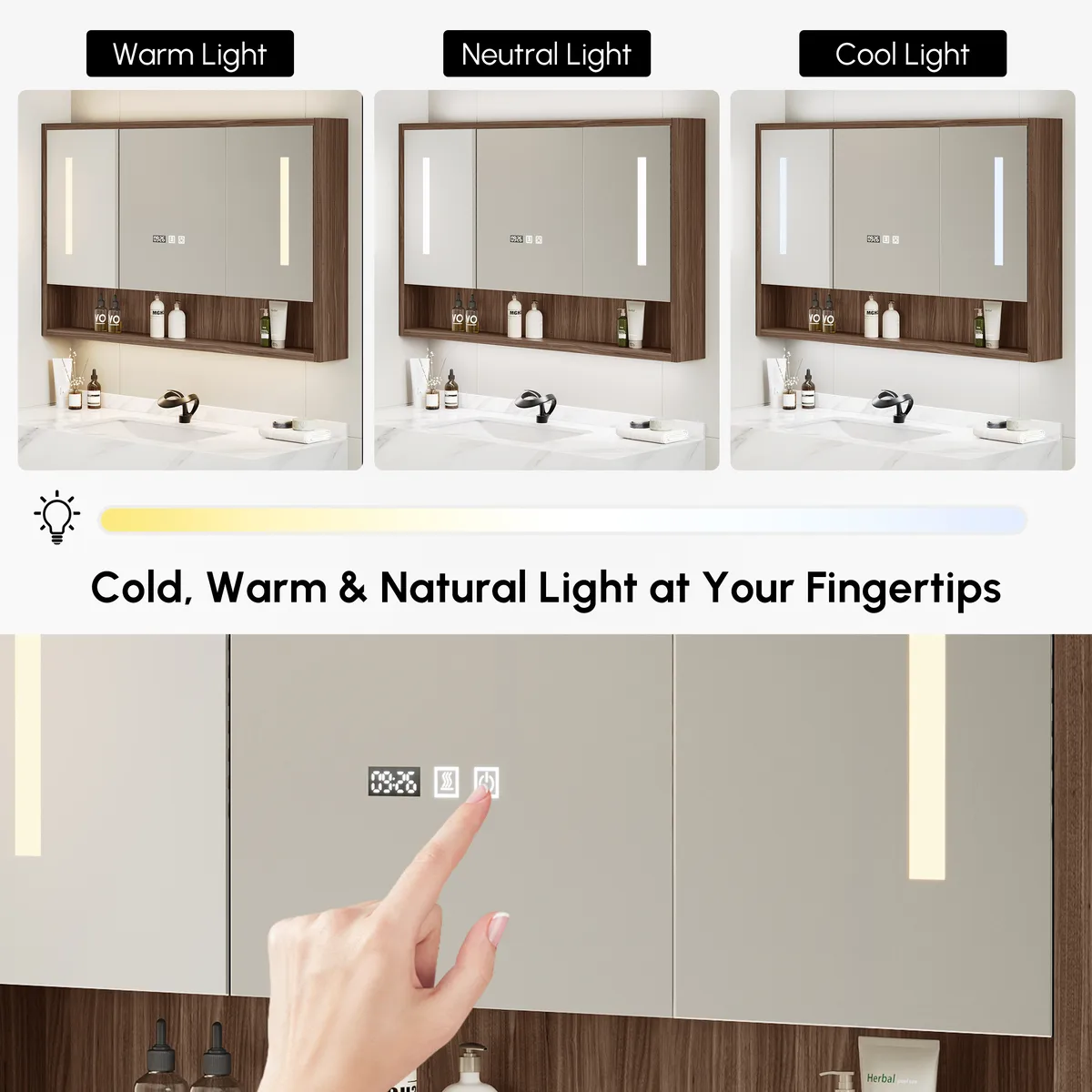 39.3" Walnut Bathroom Vanity & LED Medicine Cabinet Set — image 10