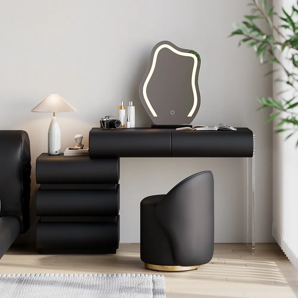 modern white PU leather dressing table set with stool and LED mirror — image 13