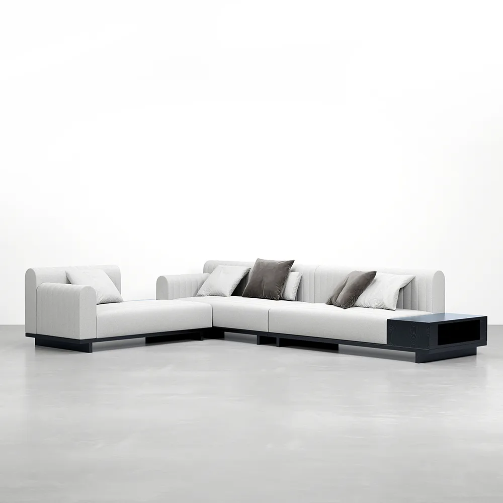 157" Cotton and Linen L-Shaped Sectional Sofa Modern Light Gray Sectional with Storage Side Table — image 7
