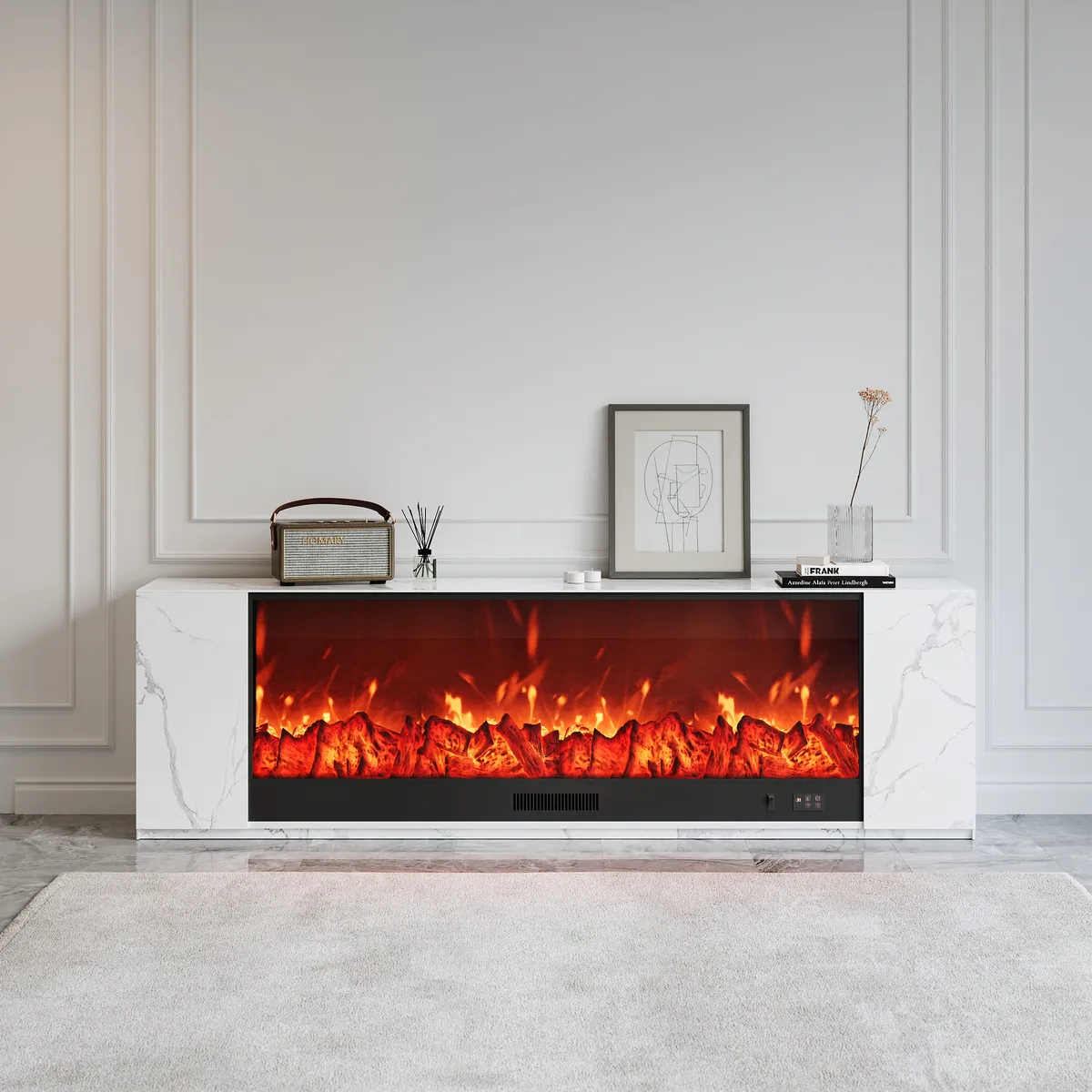 71" Sintered Stone Electric Fireplace TV Stand with Remote Control — image 22