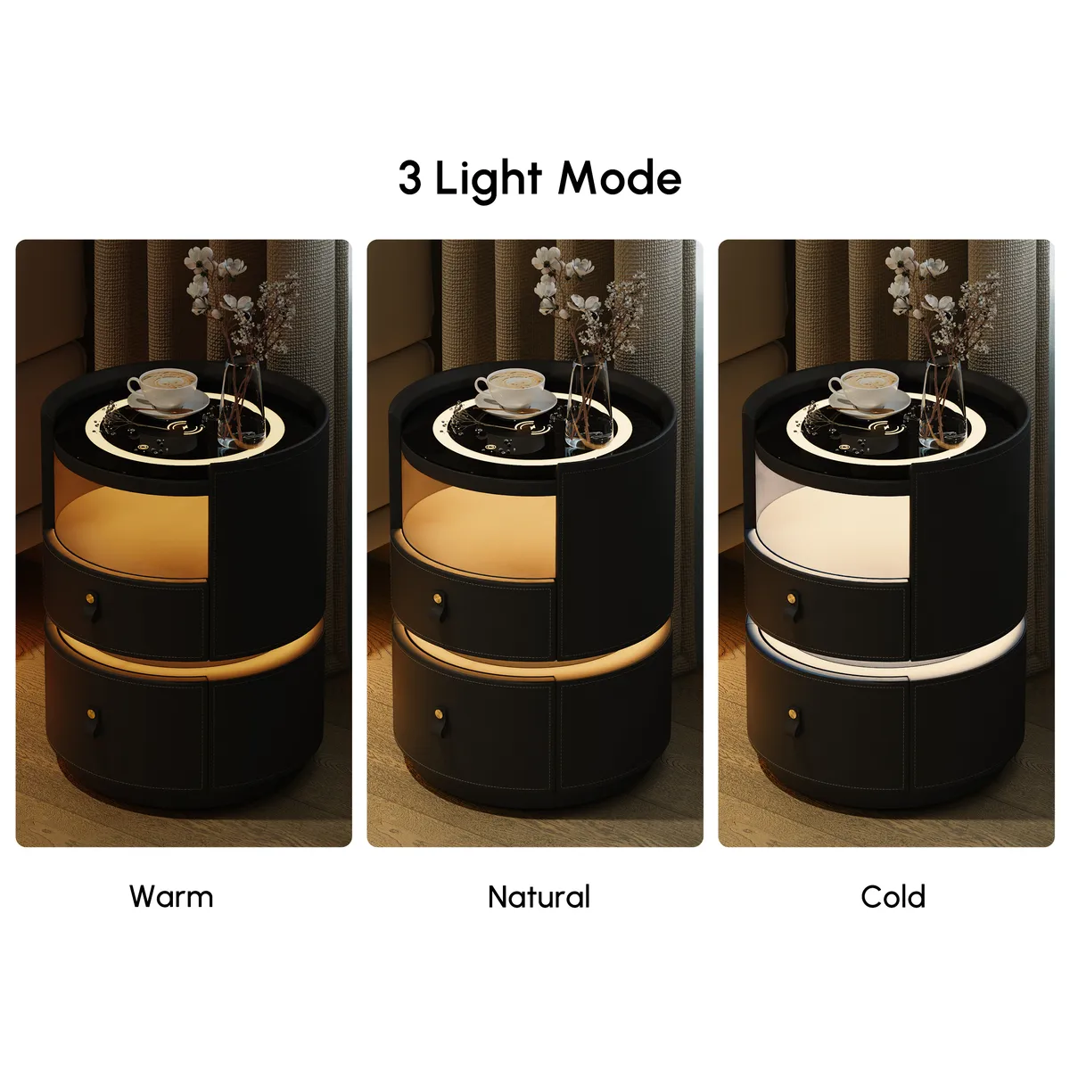 Modern Saddle Leather Smart LED Nightstand — image 9
