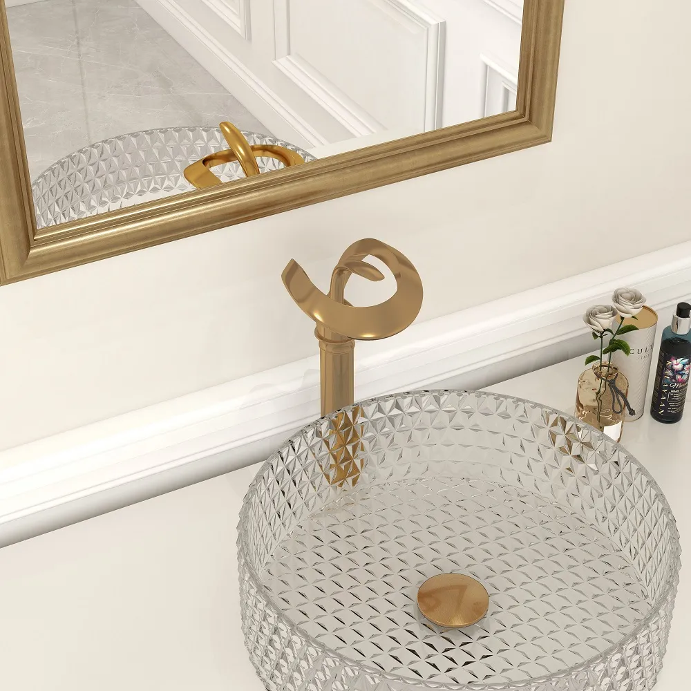 Modern Gold Waterfall Bathroom Vessel Sink Faucet Single Handle Solid — image 8