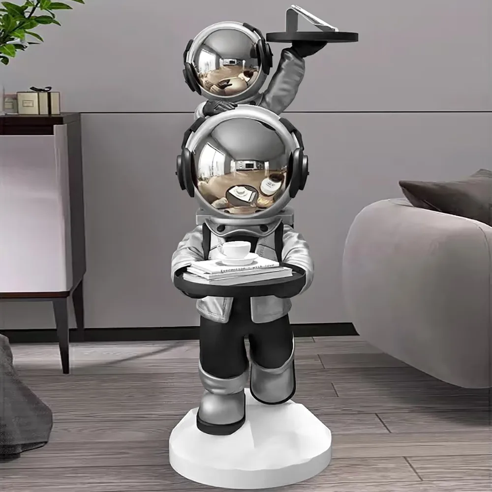 Silver Astronaut Side Table Floor Sculpture Modern End Table with Tray Top — image 11