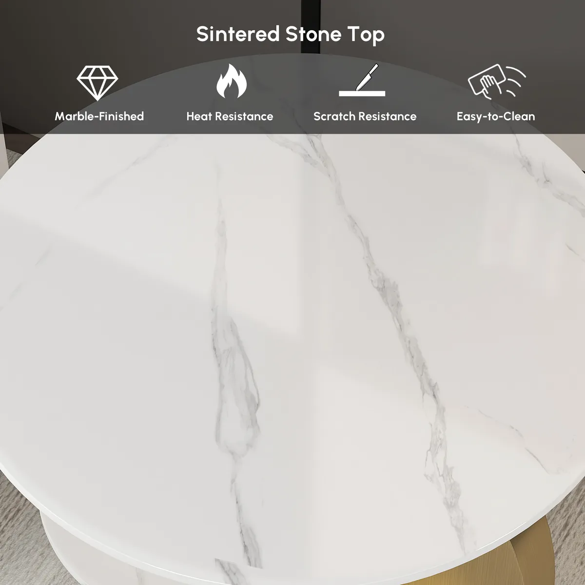 Round Faux Marble 2 Tier End Table Modern White & Gold Side Table — image 16