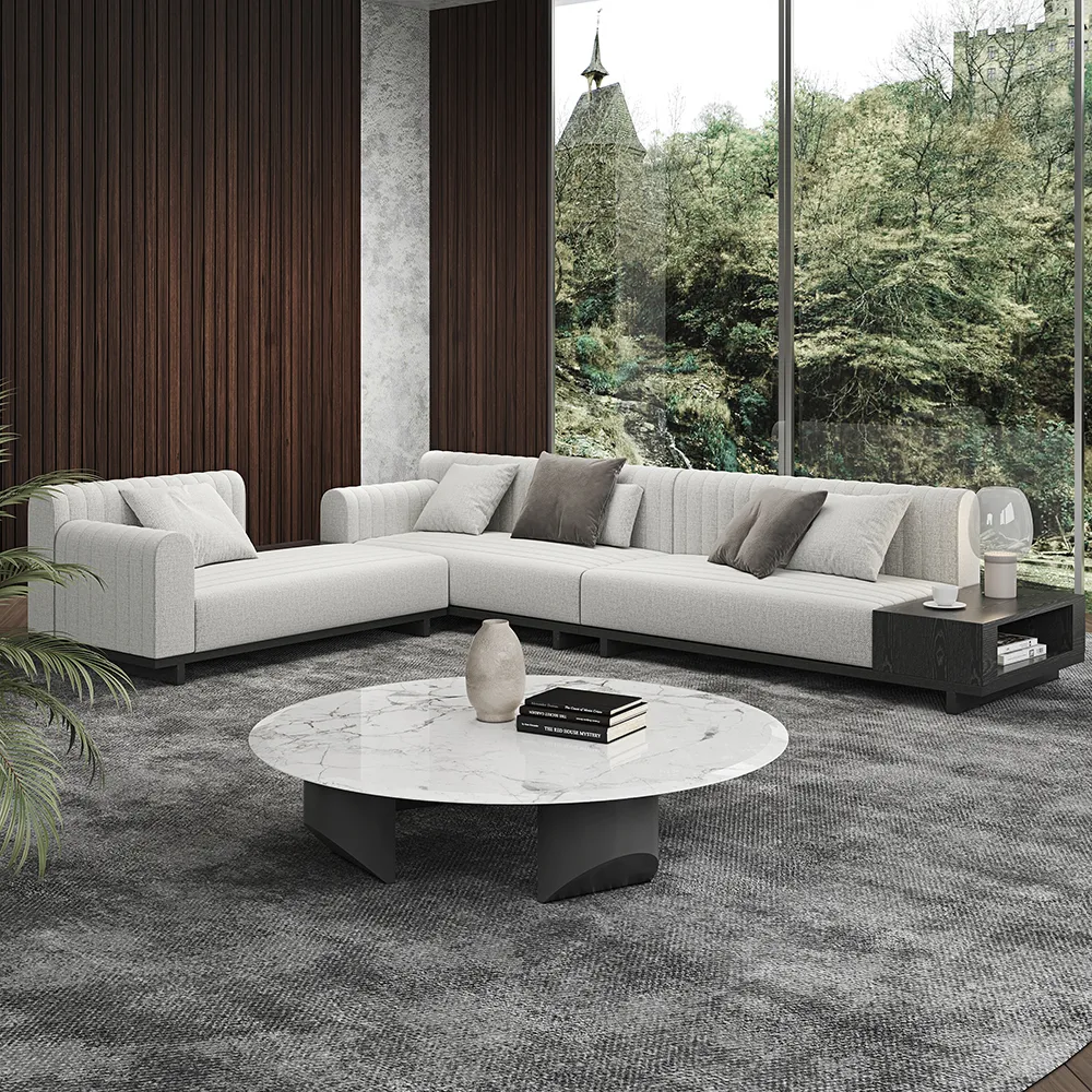 157" Cotton and Linen L-Shaped Sectional Sofa Modern Light Gray Sectional with Storage Side Table — image 6