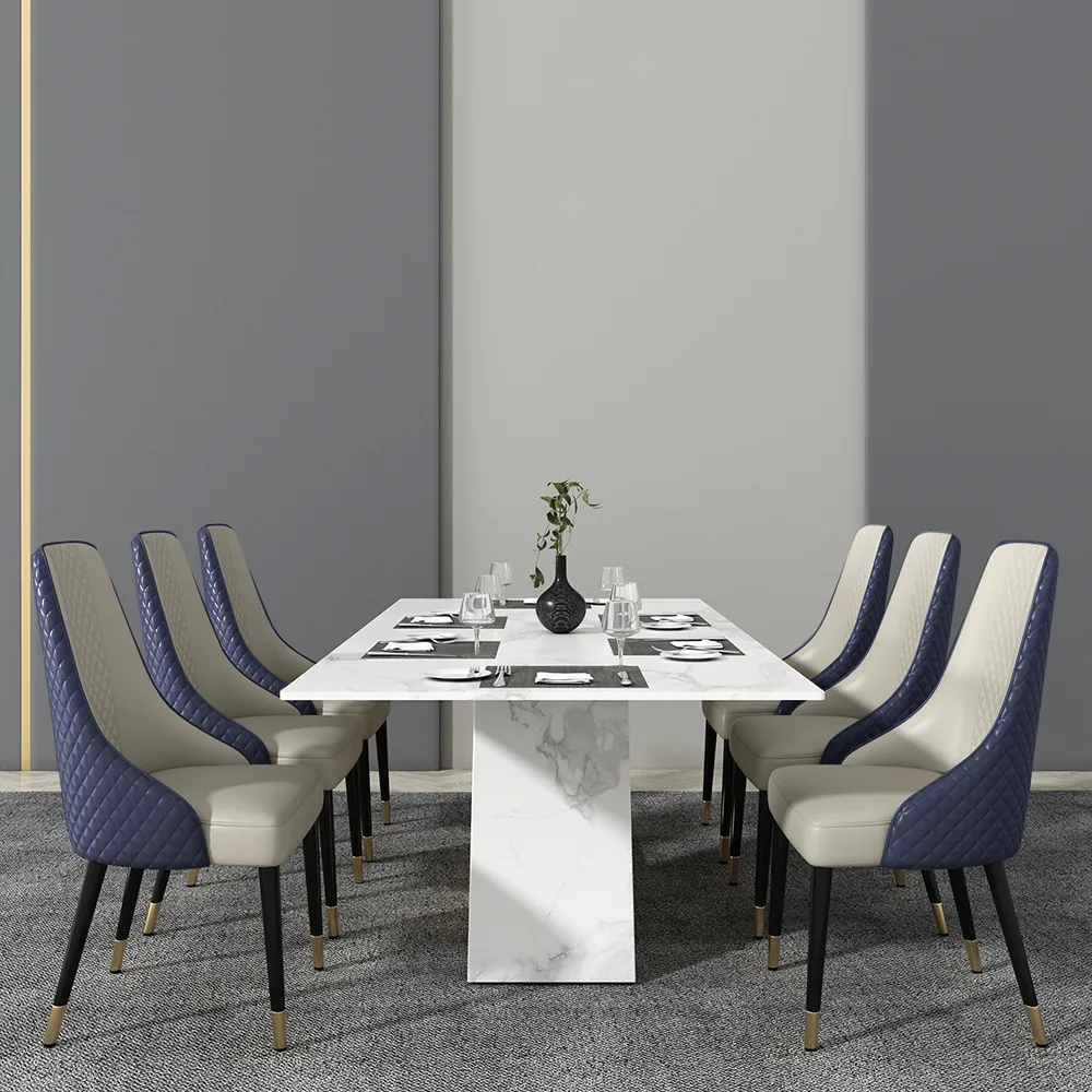 Diamic Modern 4-Piece Blue Upholstered Dining Chair Faux Leather High Back Chair — image 4