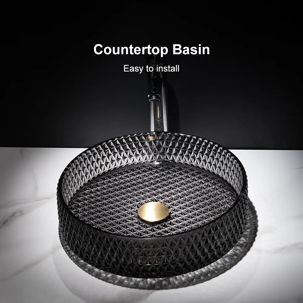 Vessel Transparent Diamond Shaped Crystal Glass Bathroom Wash Sink — image 19