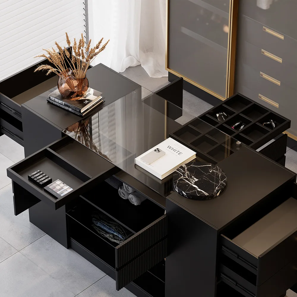 60" Glass Top Walnut Dresser Walk-in Closet Island with Jewelry Storage — image 17