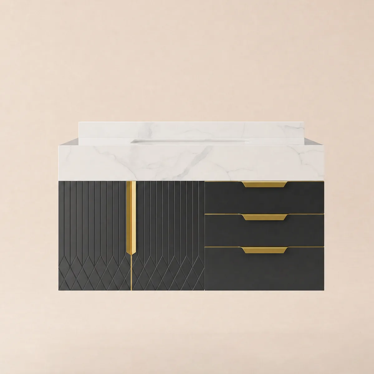 59" Wall Mounted Bathroom Vanity Faux Marble Top with Double Sink — image 11