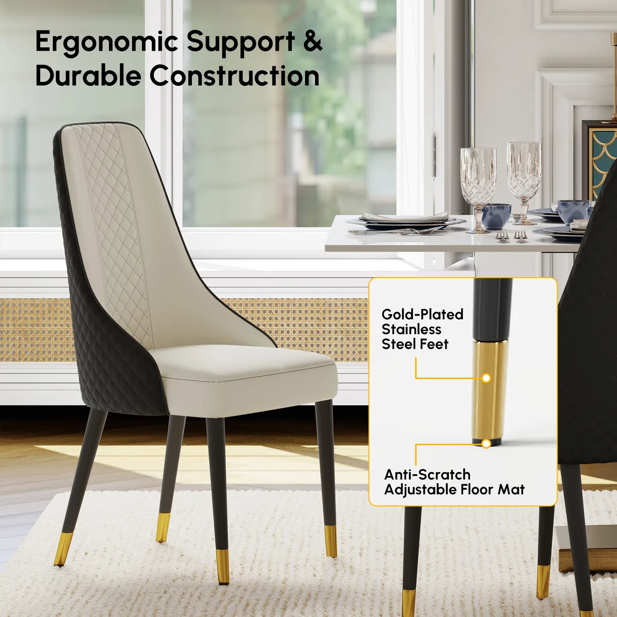 Diamic Black Faux Leather Dining Chairs with Upholstered — image 7