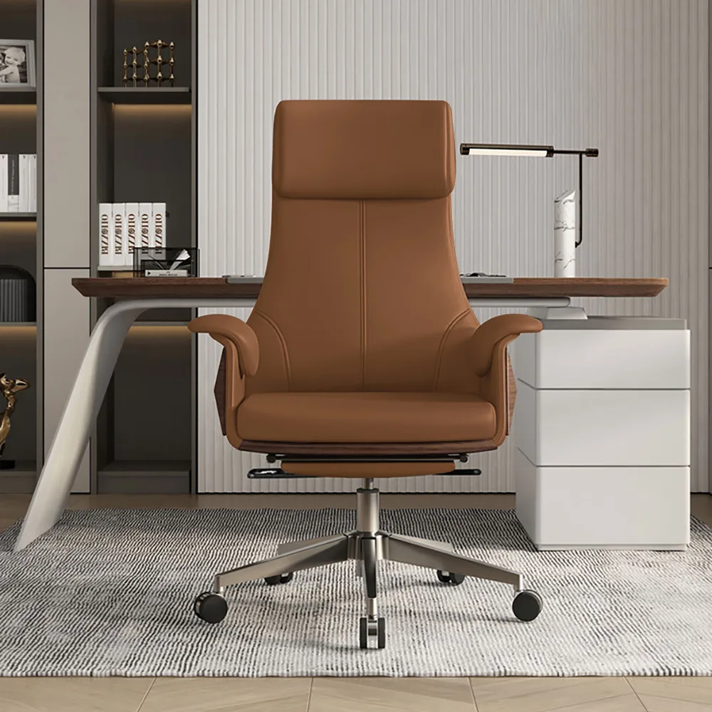 Reclining Leather Office Desk Chair High Back Adjustable Swivel — image 3