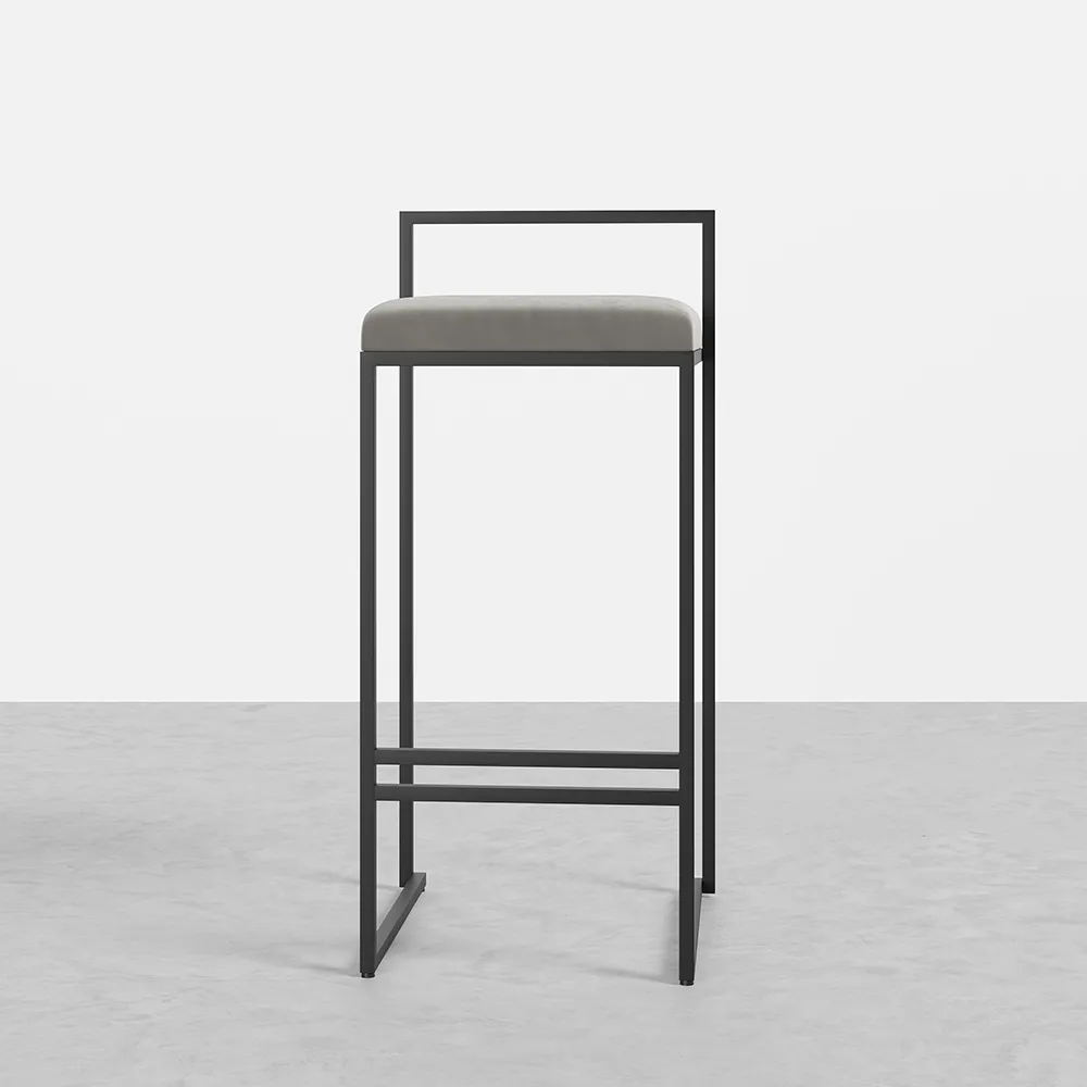 Modern Gray Counter Stool Bar Stool Set of 2 with Velvet Upholstery & Back & Footrest — image 3