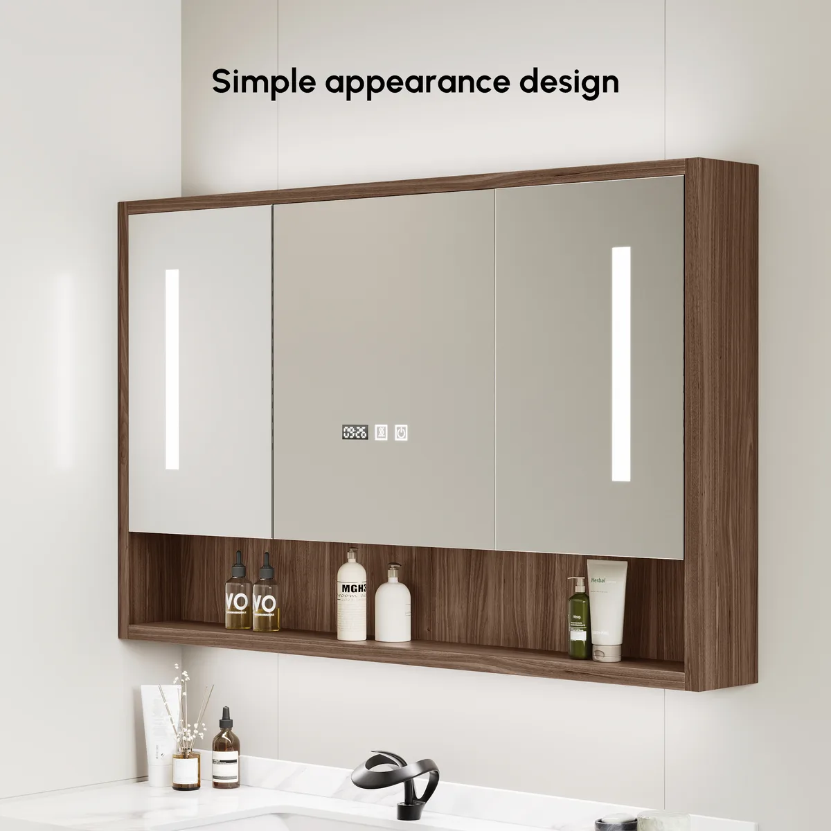 39" Black LED Medicine Cabinet with Adjustable Lighting, Demister & Digital Clock — image 17