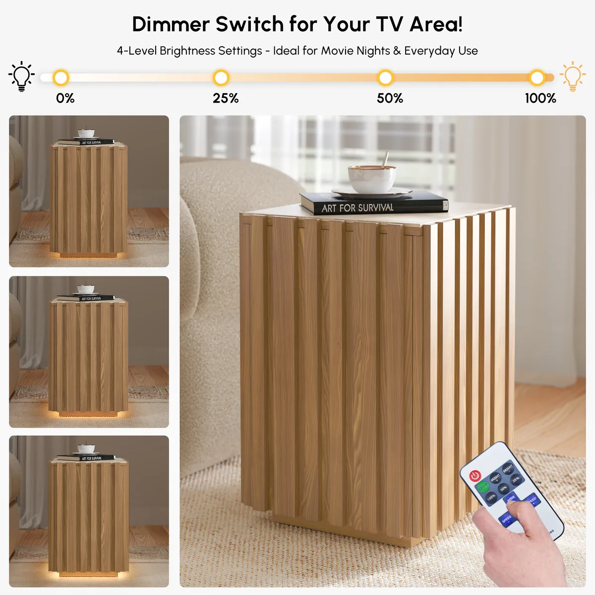 Aura Ash Wood Fluted Side Table with Sintered Stone Top — image 16