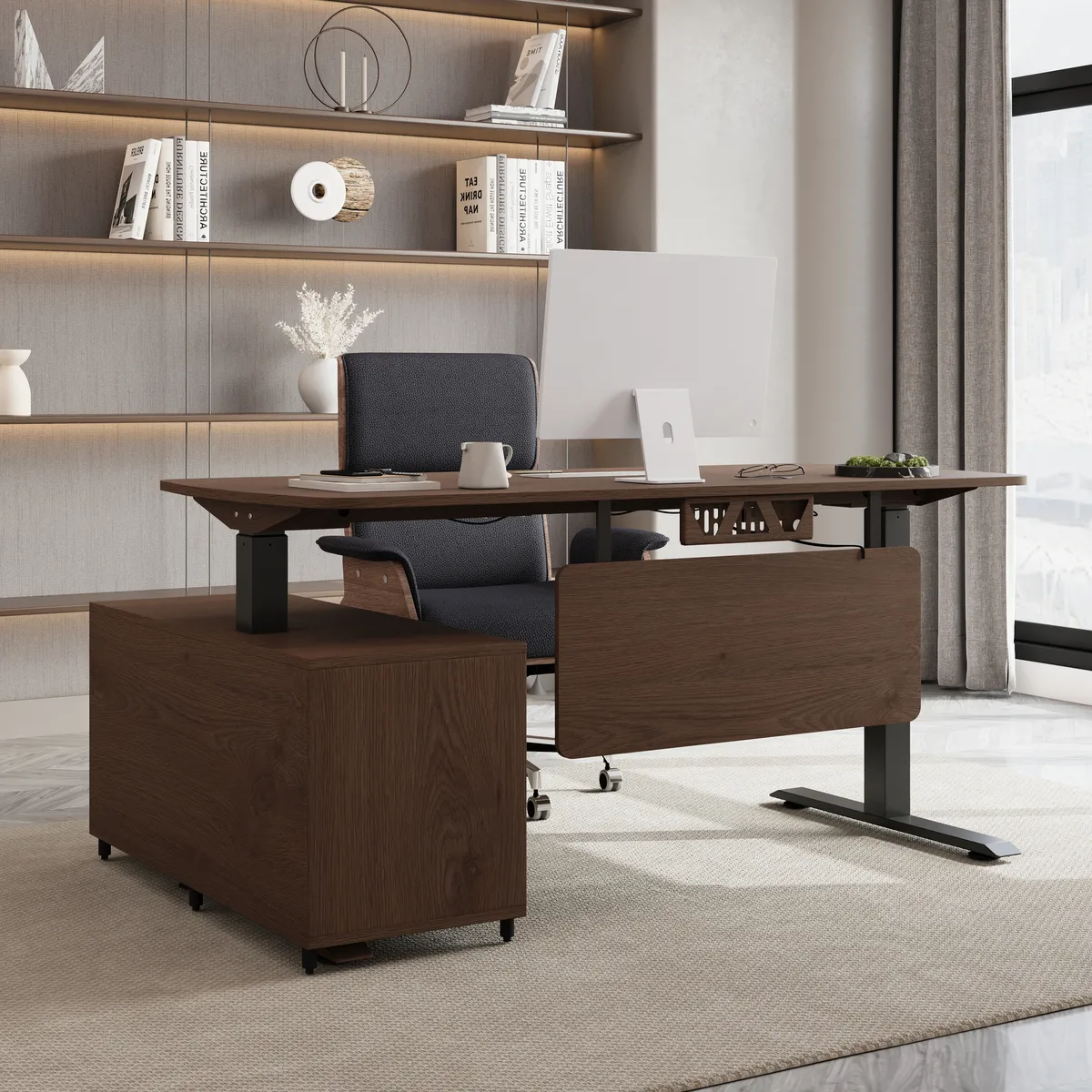 Modern Off White Home Office Chair Upholstered Swivel Task Office Chair High Back — image 5
