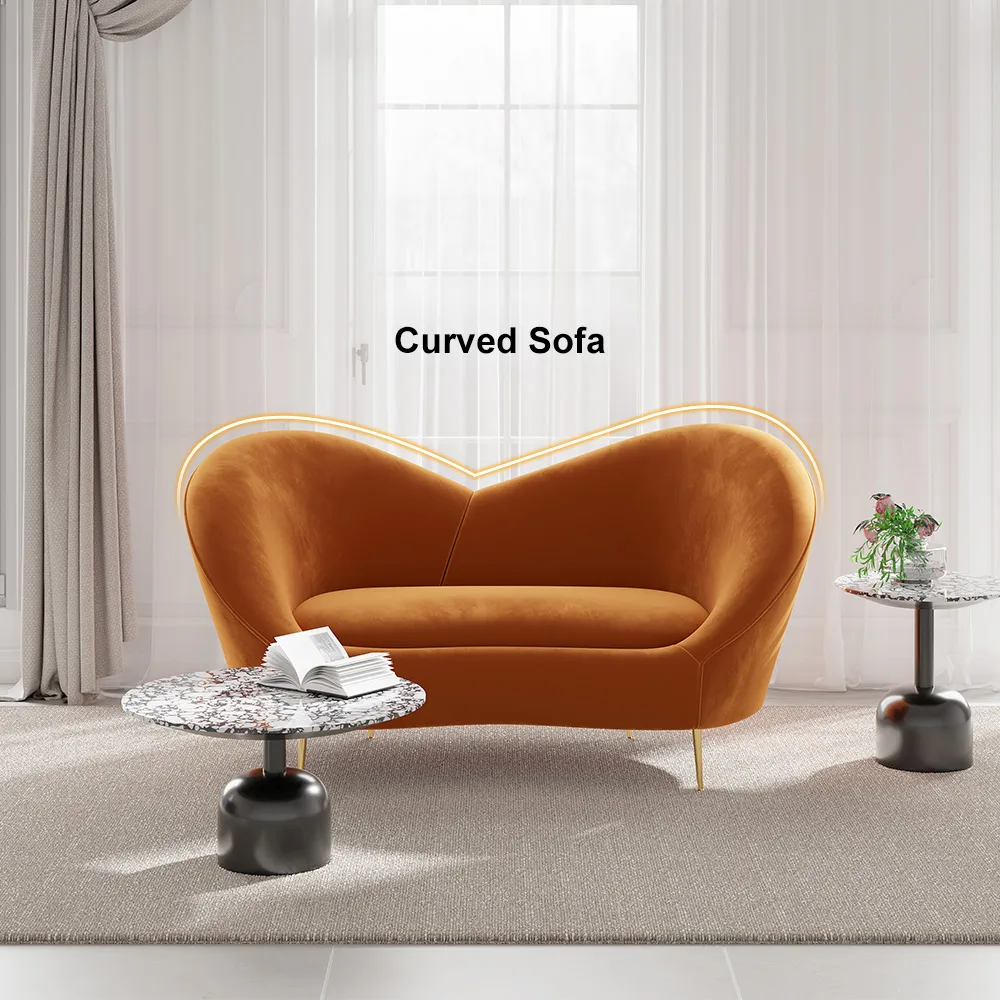 92.9" Modern Orange Velvet Upholstered Large 3-Seater Curved Sofa — image 7