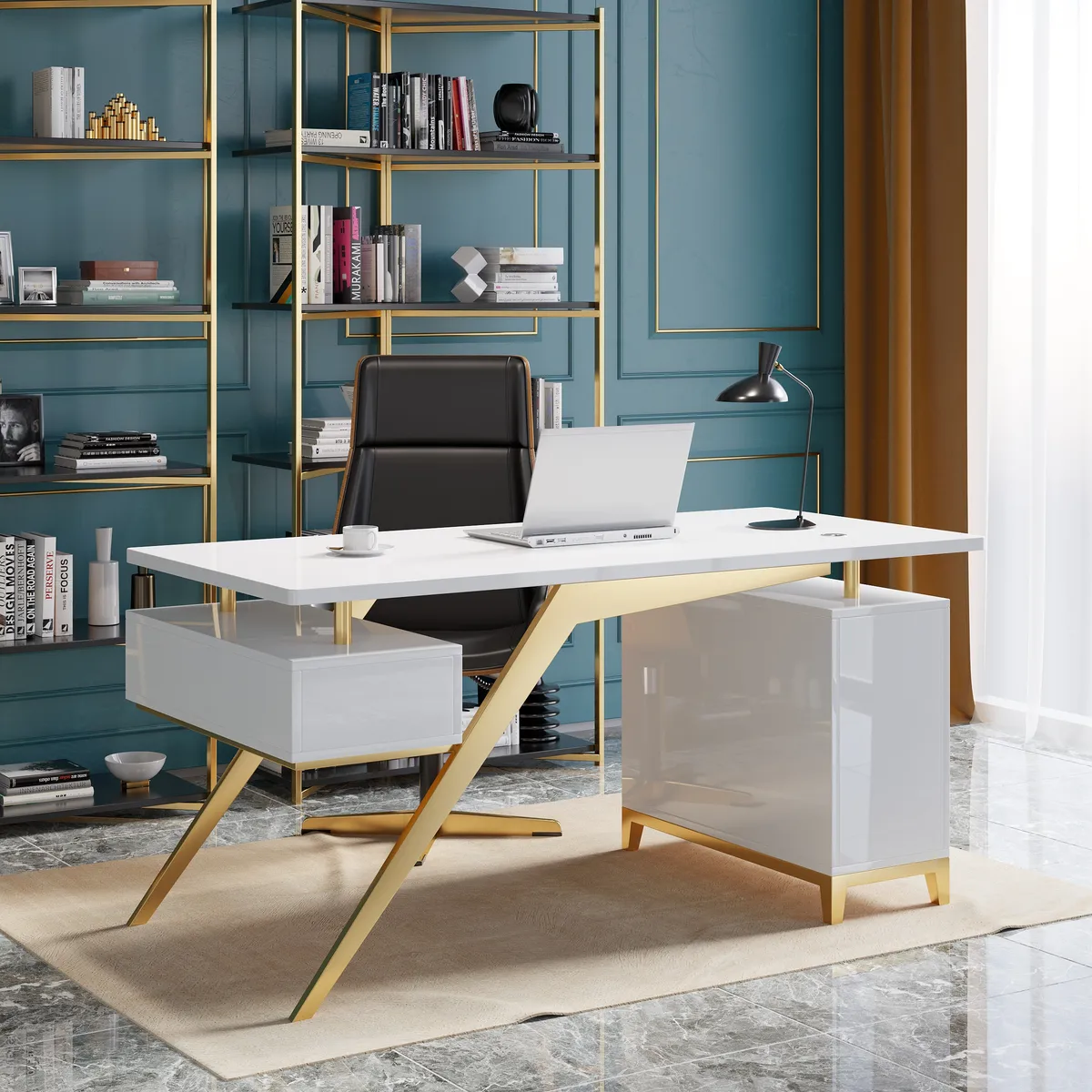 Executive Office Desk with Drawers & Storage White Home & Office Furniture (55'')