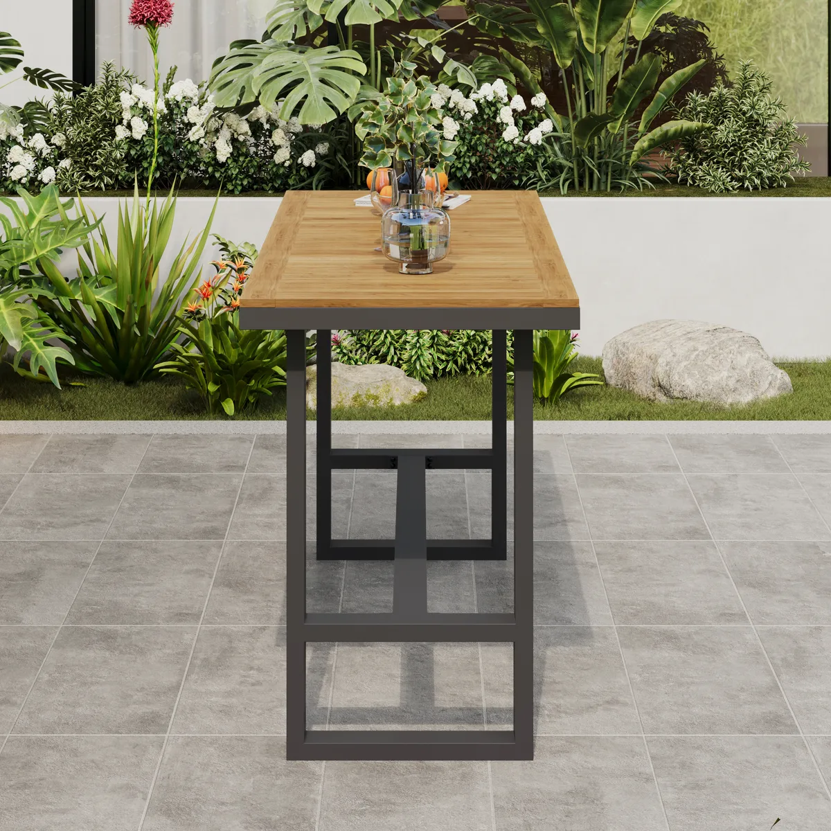 Tevara Outdoor Teak Wood Slat Top & Sand Aluminum Frame Bar Table for Patio — image 27