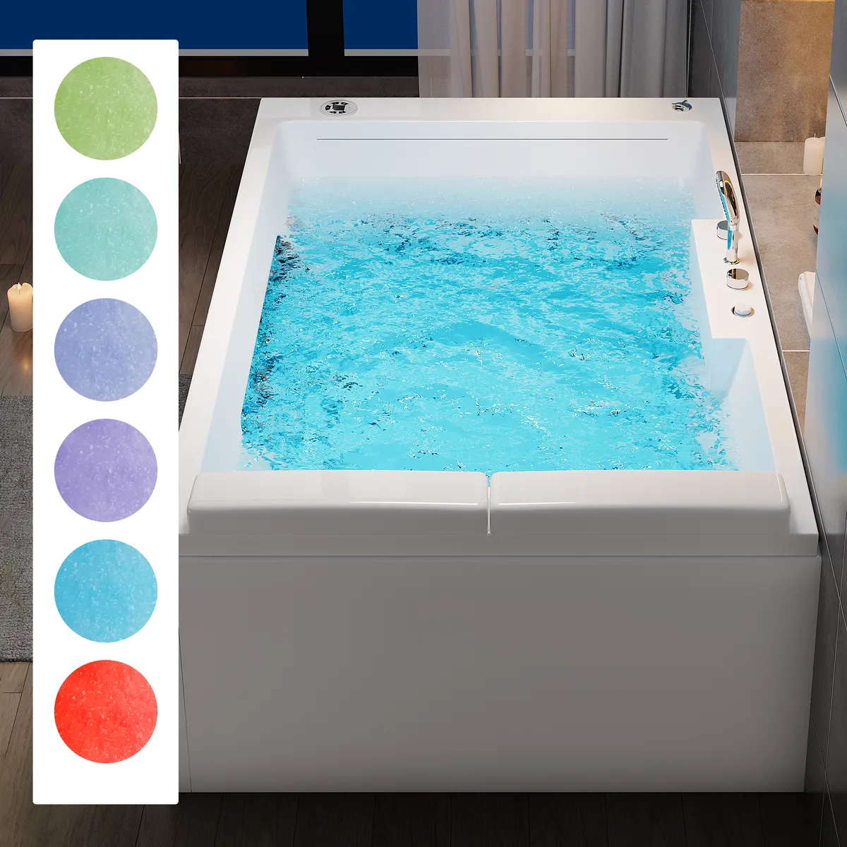 74.4" Acrylic Jetted Whirlpool Bathtub with Thermostat Control & LED-Lit Waterfall Pillow — image 8