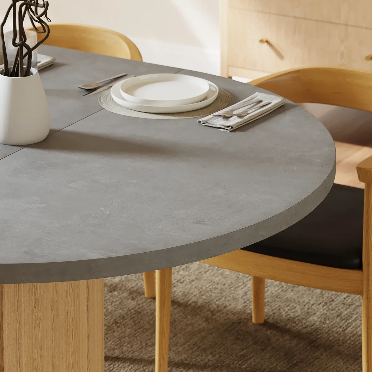 47"-63" Gray Extendable Dining Table Modern for 6 with Fluted Base & Storage — image 7
