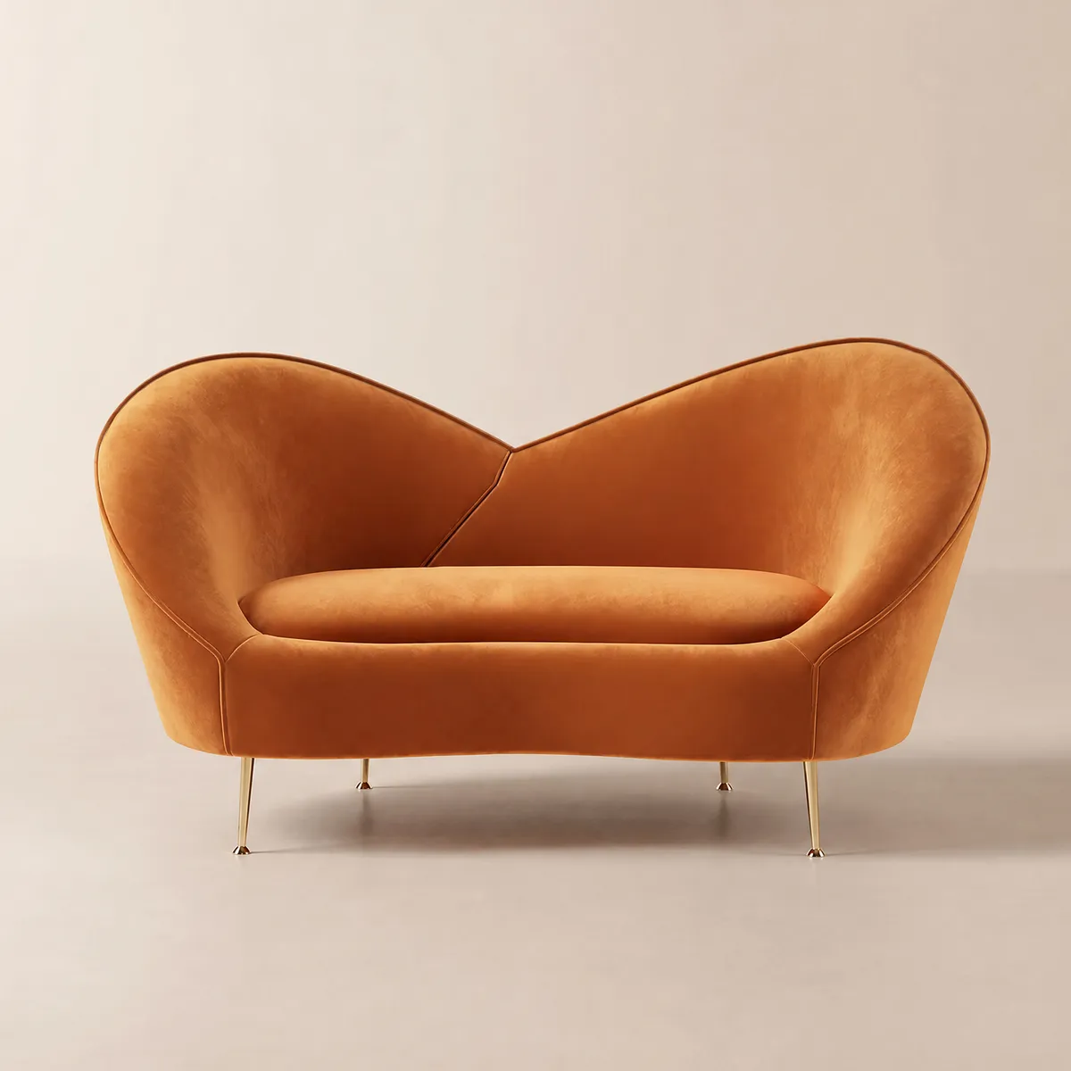 92.9" Modern Orange Velvet Upholstered Large 3-Seater Curved Sofa — image 10