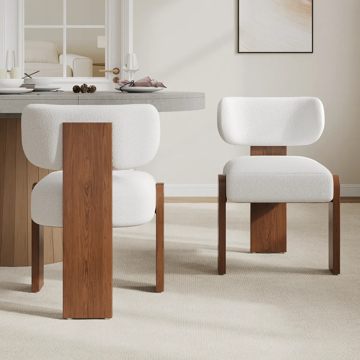 Dining Set 84" Rectangular Faux Travertine Sintered Stone Dining Table with 6 Chairs — image 5