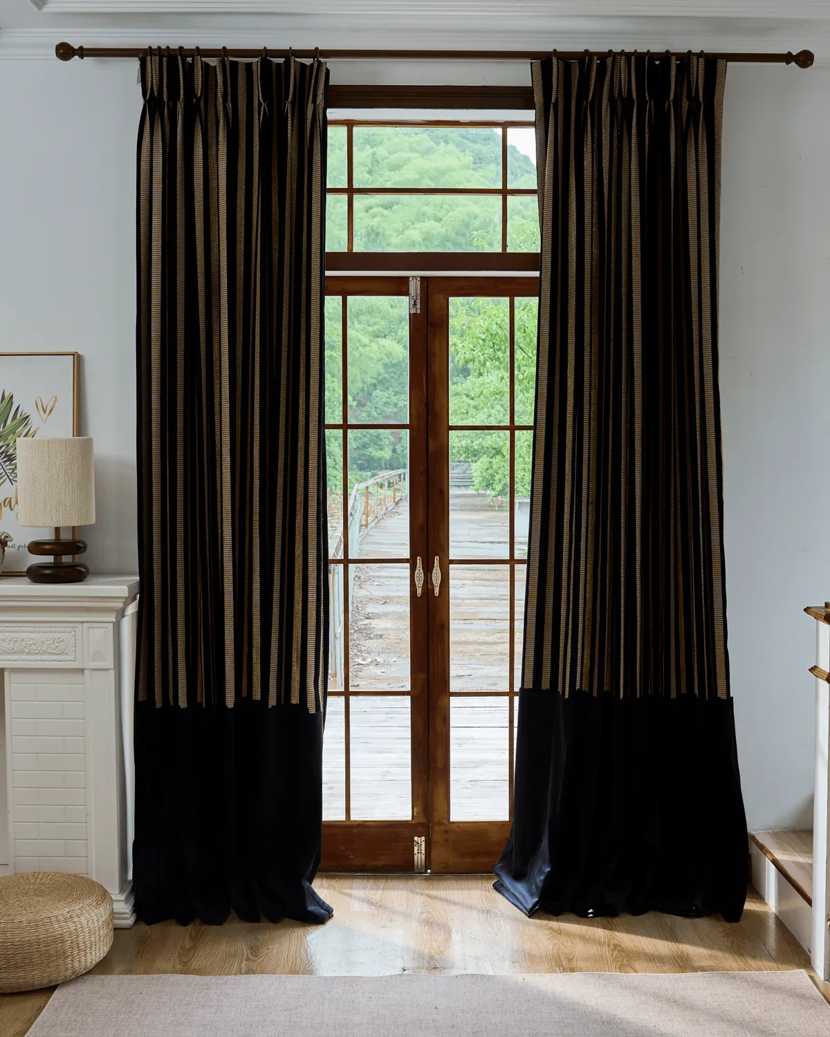Renee Striped Linen Velvet Color Block Custom Curtain