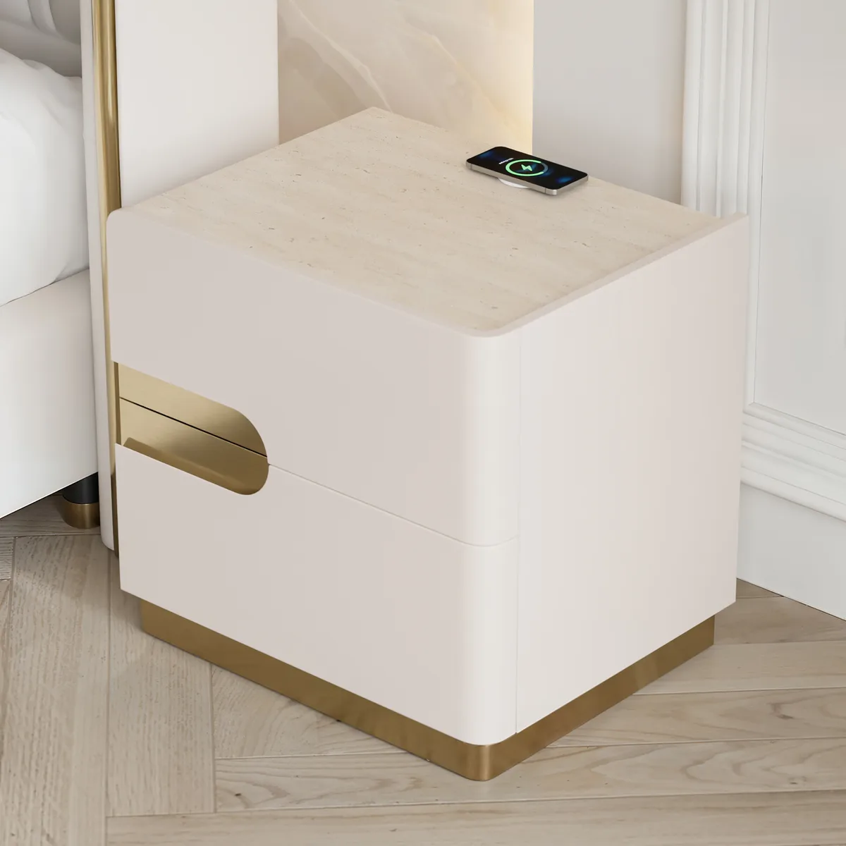 20" Smart 2-Drawer Nightstand with Sintered Stone Top & Charging Station