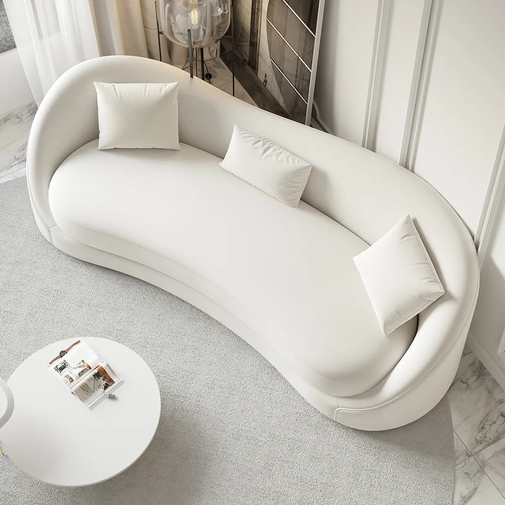 84" Performance Leather Curved Upholstered Sofa with Pillows — image 13