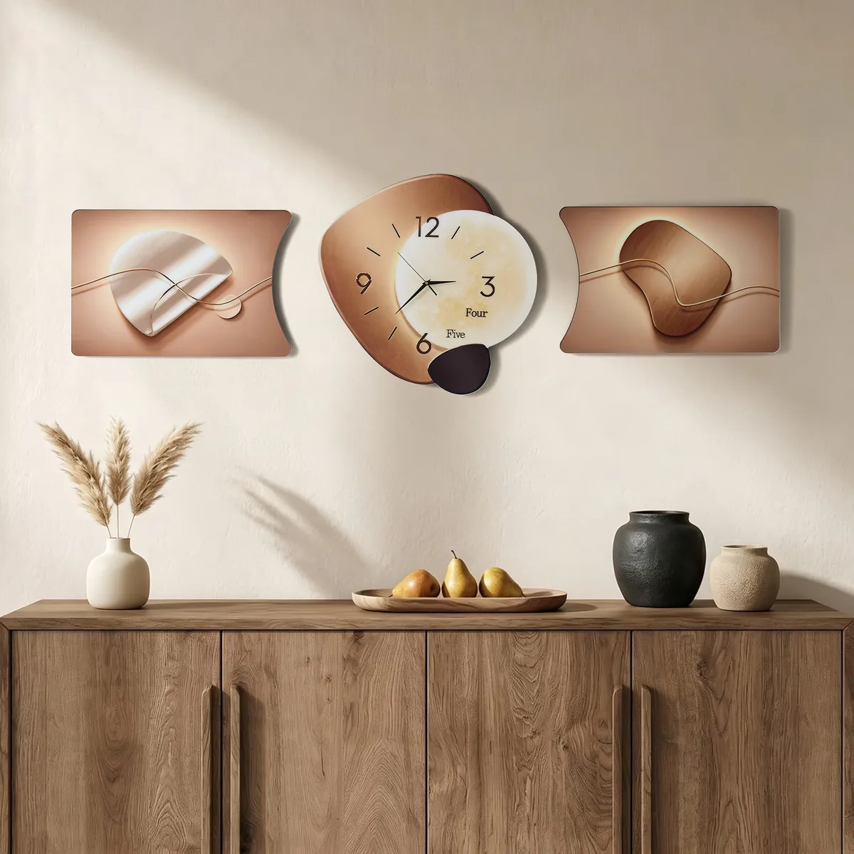3-Piece Pebble-Shaped Battery-Operated Wall Clock with Acrylic and MDF Panels — image 2