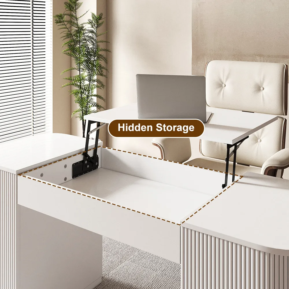 Modern 60" Black Standing Office Desk & Sliding Door Etagere Bookshelf — image 27