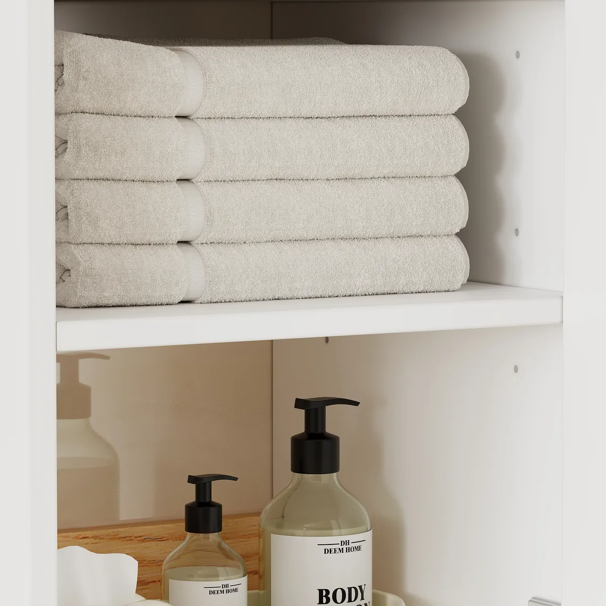 Homary Bathroom Cabinet | High Cabinet Natural & White - 13.8" x 13.8" x 63", With Drawers — image 8