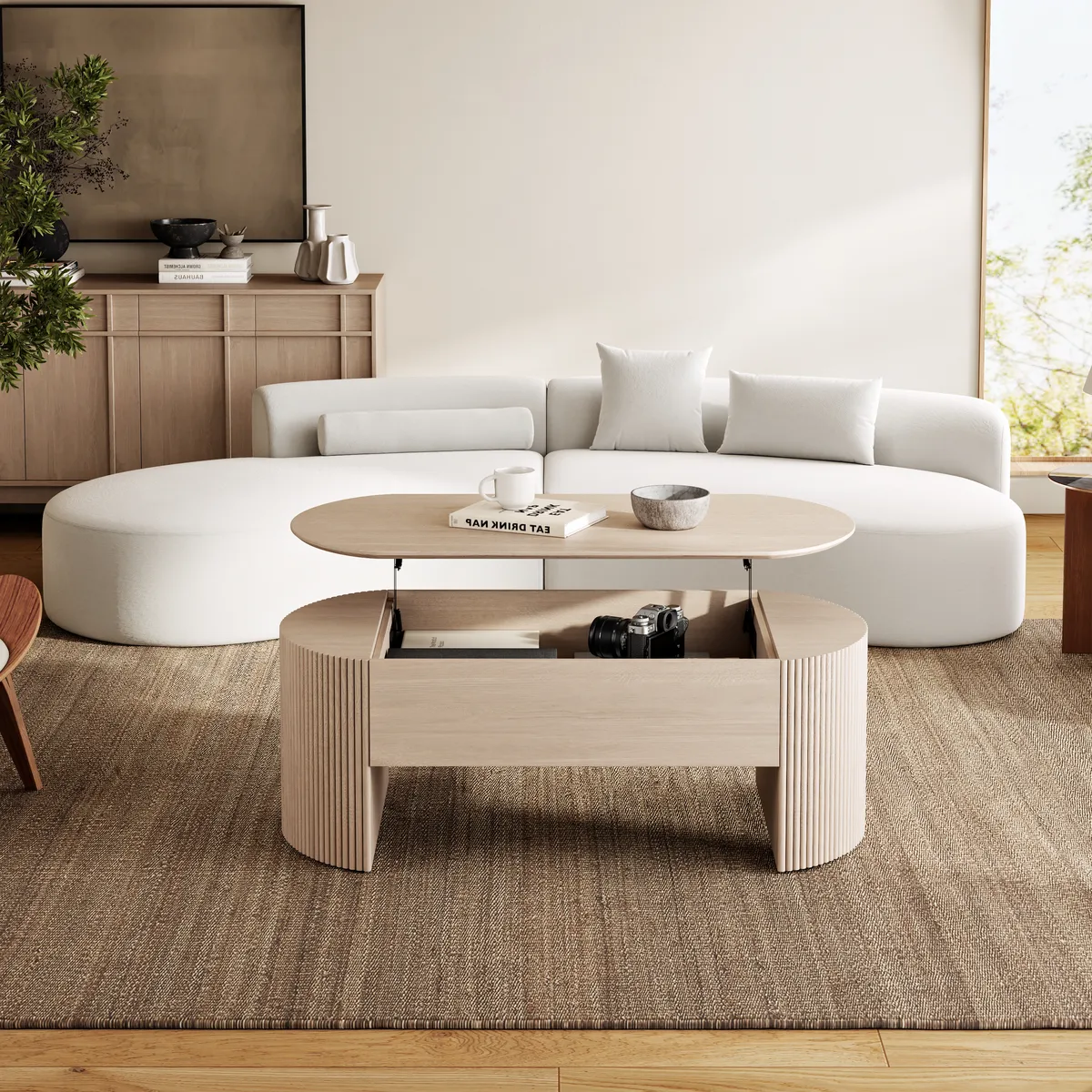 47" Oval Lift Top Mid-Century Modern Coffee Table — image 3
