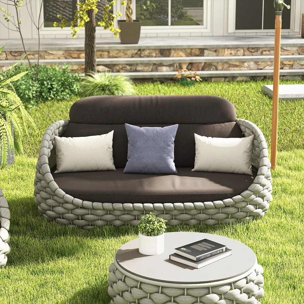 Cocaro 2-Seater Rope Woven Patio Loveseat with Removable Cushions — image 4