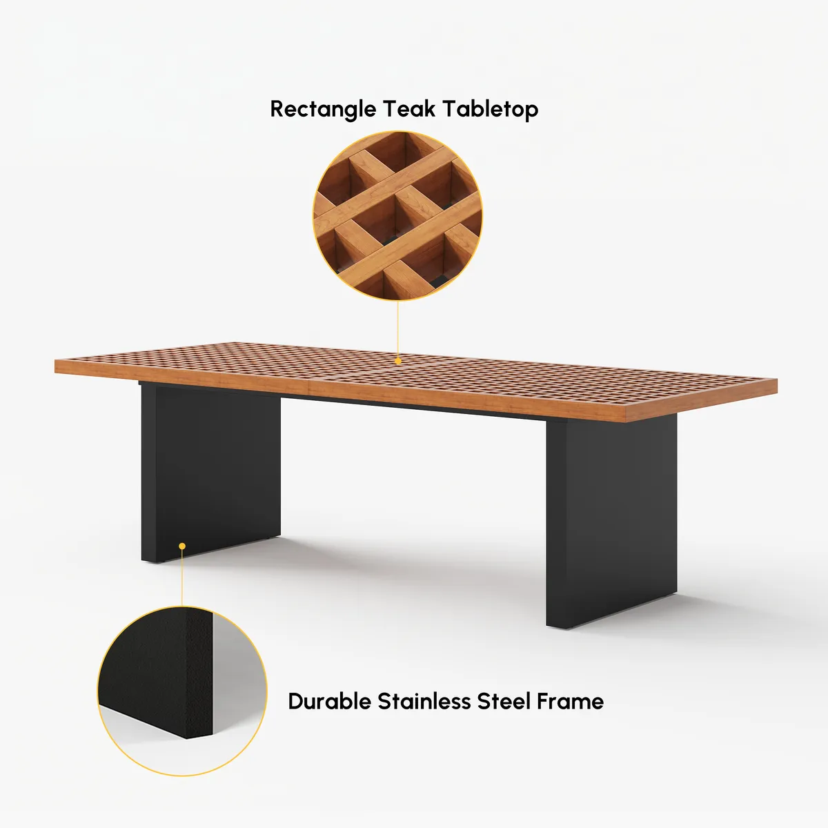 Grida Outdoor Teak & Aluminum Rectangular Dining Table, Seats 8 (94") — image 14