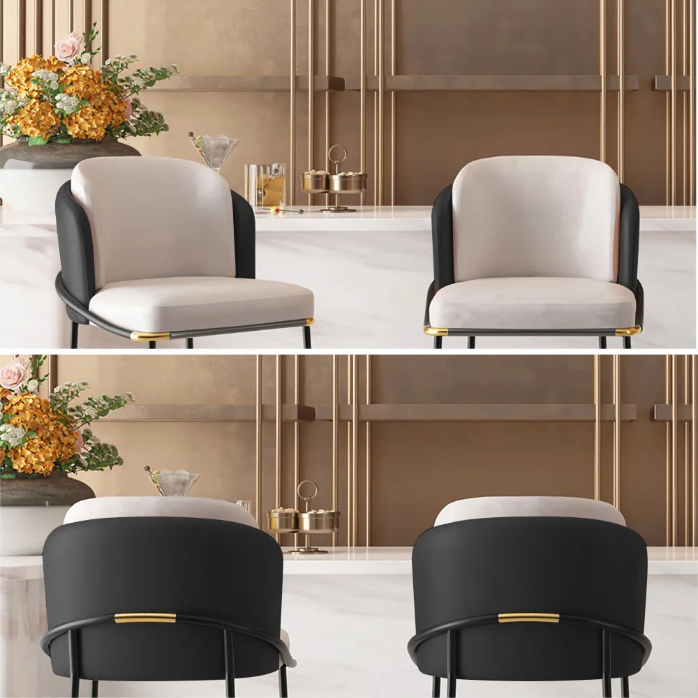 Modern PU Leather Counter Stool Black with Back & Footrest — image 11