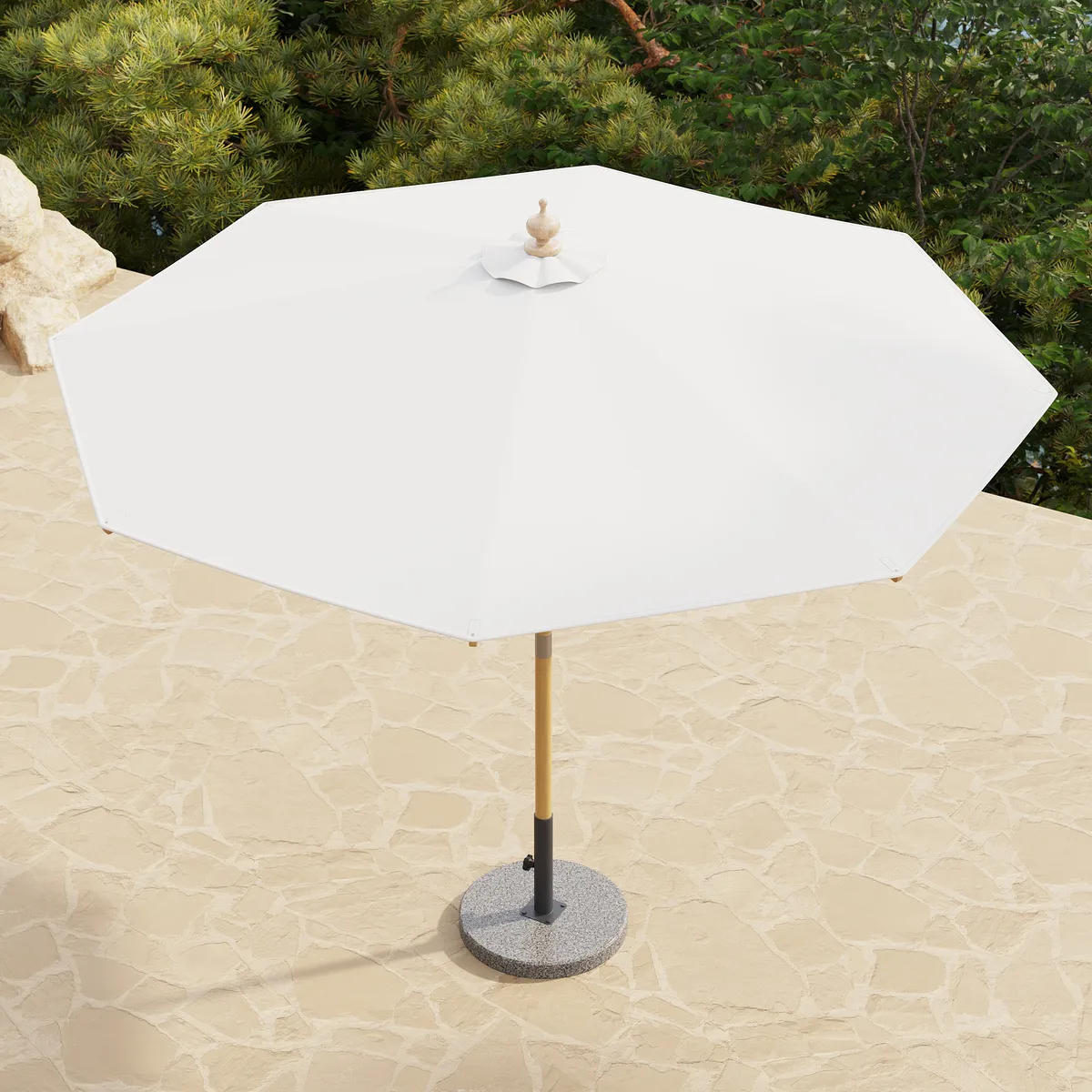 Tevara 10 ft. Patio Center Pole Umbrella with Marble Stand Outdoor Sun Umbrella for Pool / Beach — image 12