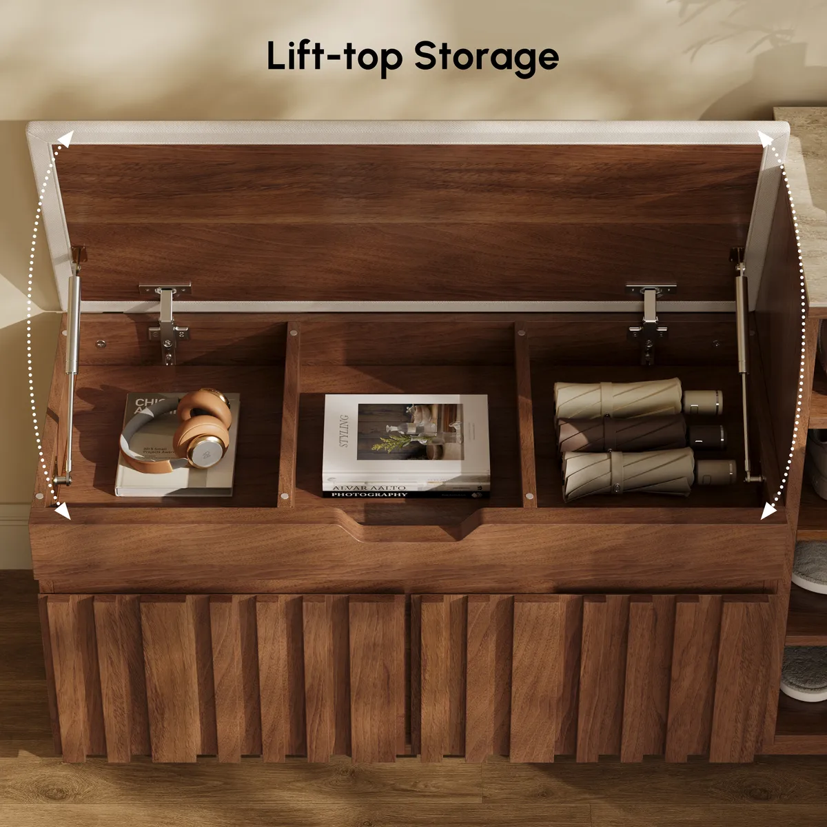 Aura 47” Wooden Shoe Storage Bench with Right-Side Cabinet for Entryway — image 10