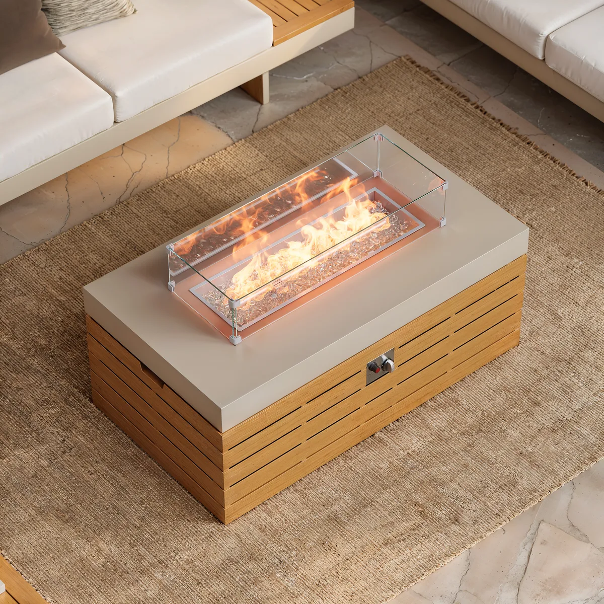 Tevara 39" Propane Gas Fire Pit Table with Glass Propane Gas Tank Cover Table — image 8