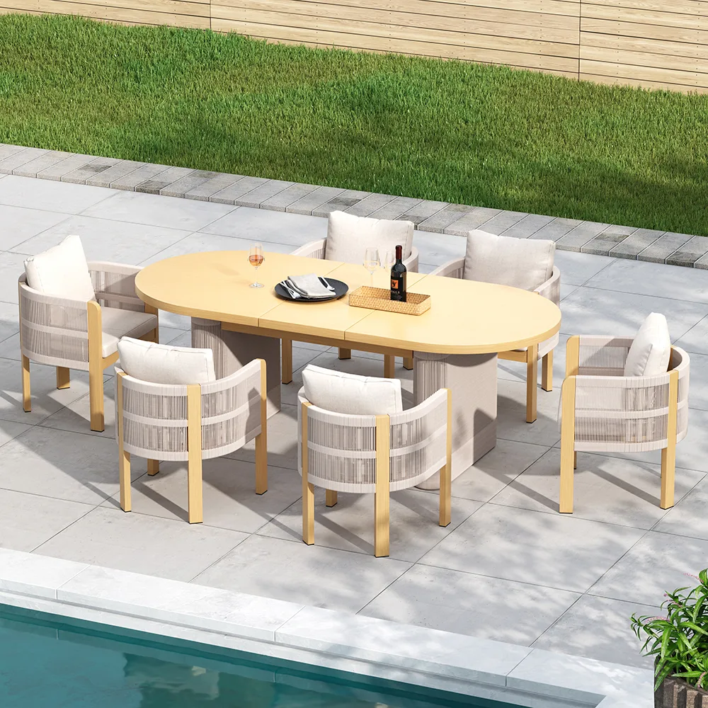 Costra 9-Piece Outdoor Rope & Aluminum Extendable Dining Set with 8 Chairs — image 12