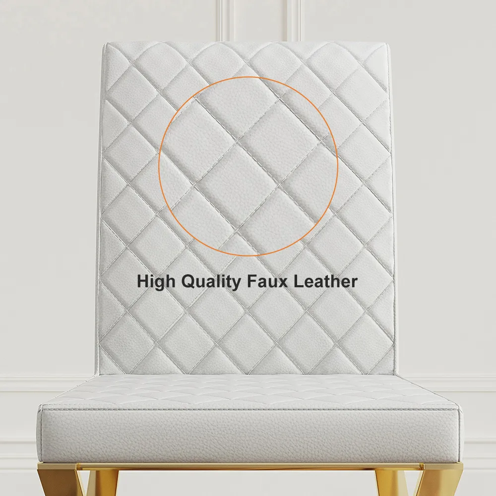 Set of 2 Modern Dining Chairs PU Leather Upholstered White Dining Room Chair with Gold Legs — image 3