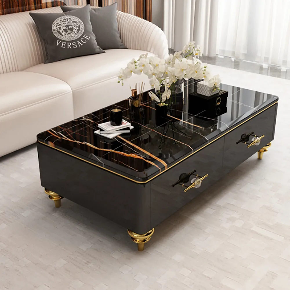Chift 51.2" Modern Marble Coffee Table & Storage Drawers Gold Stainless Steel Legs — image 11
