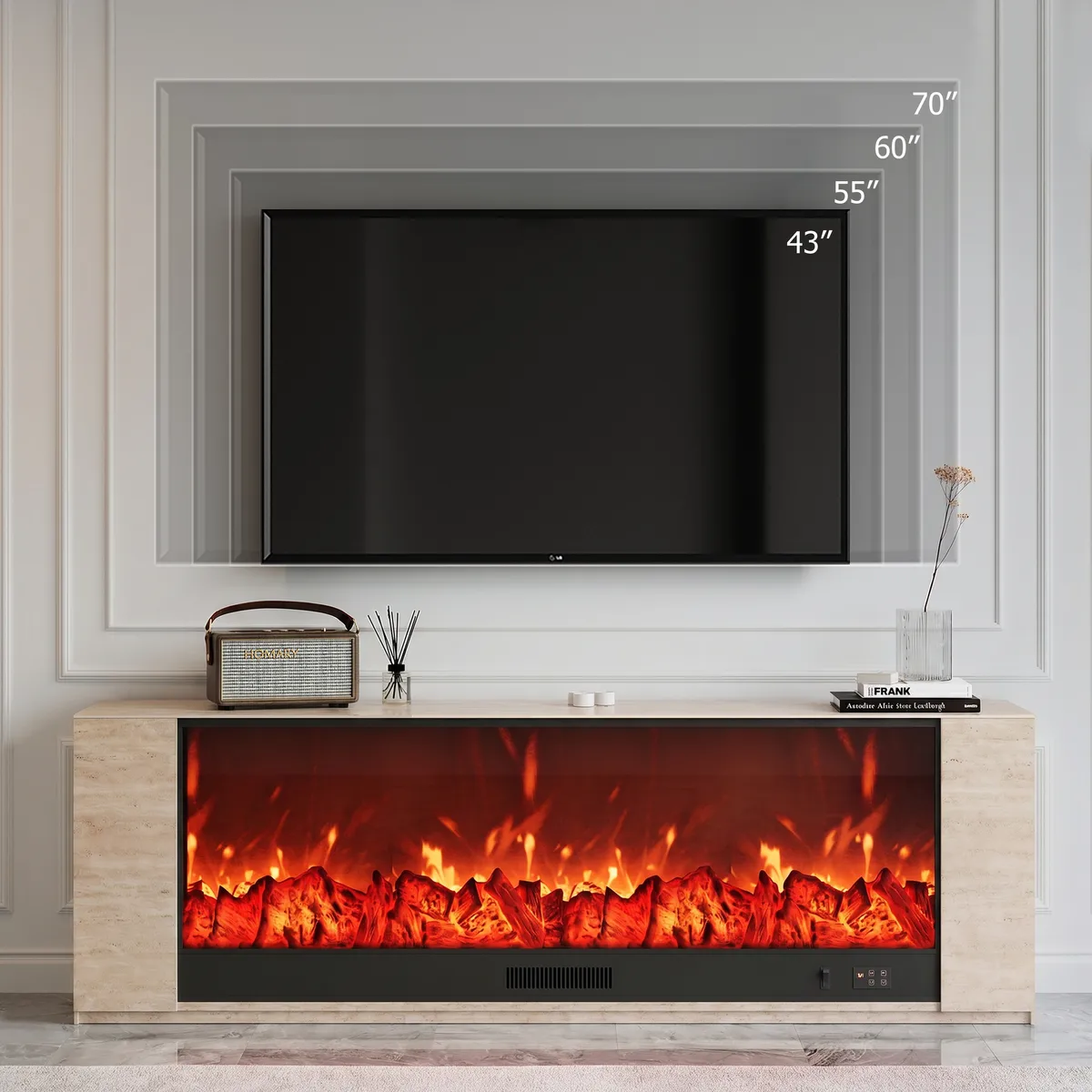71" Sintered Stone Electric Fireplace TV Stand with Remote Control — image 10